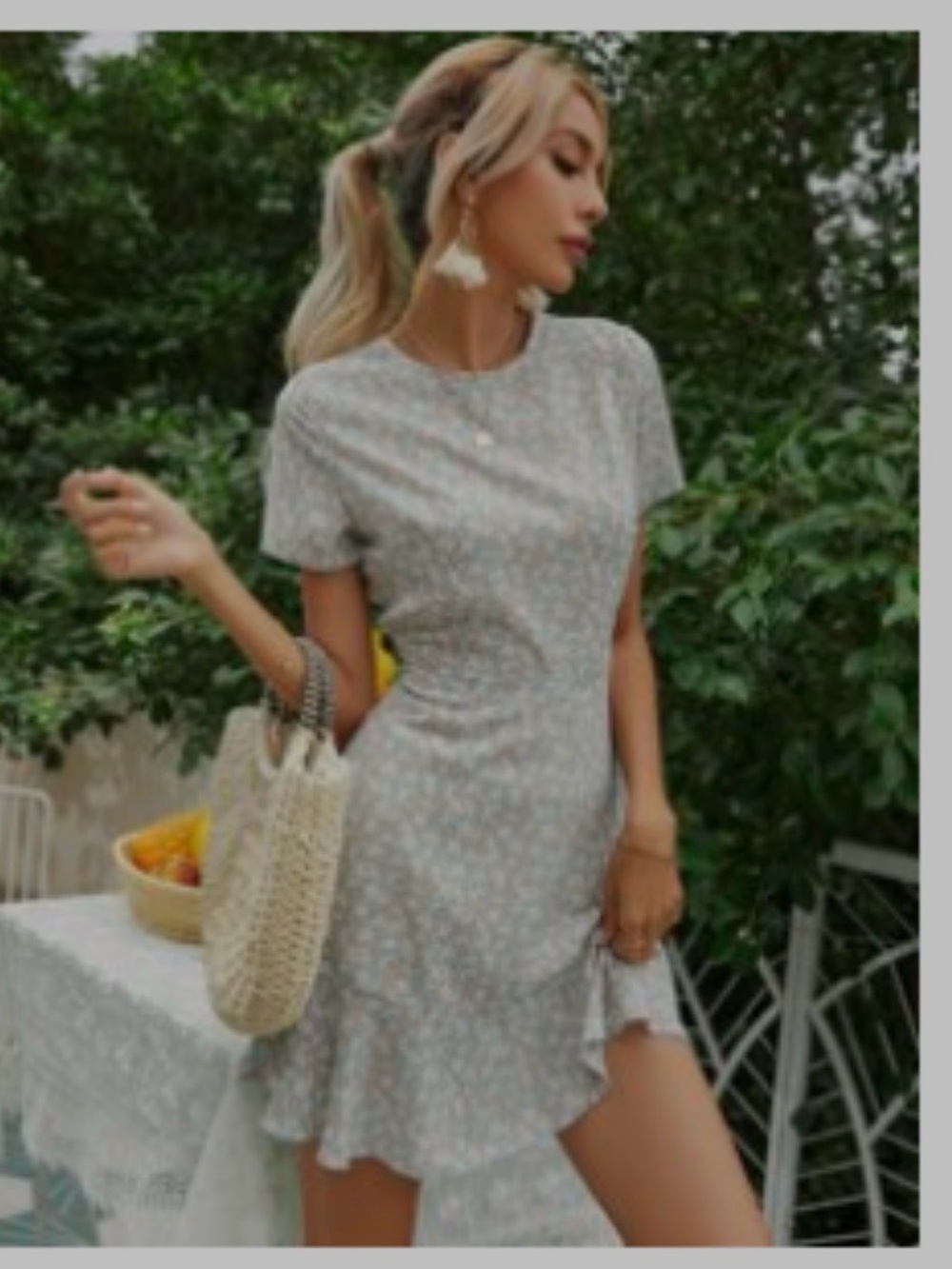 SHEIN Light Blue Floral Ruffle Mini Dress
